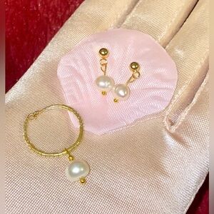 Elegant Gold and Pearl Jewelry Set. Handmade